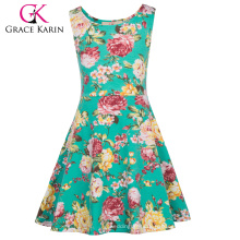 Grace Karin Enfant Enfants Fille Robe d'été imprimée à imprimé floral à encolure sans manches CL010487-3